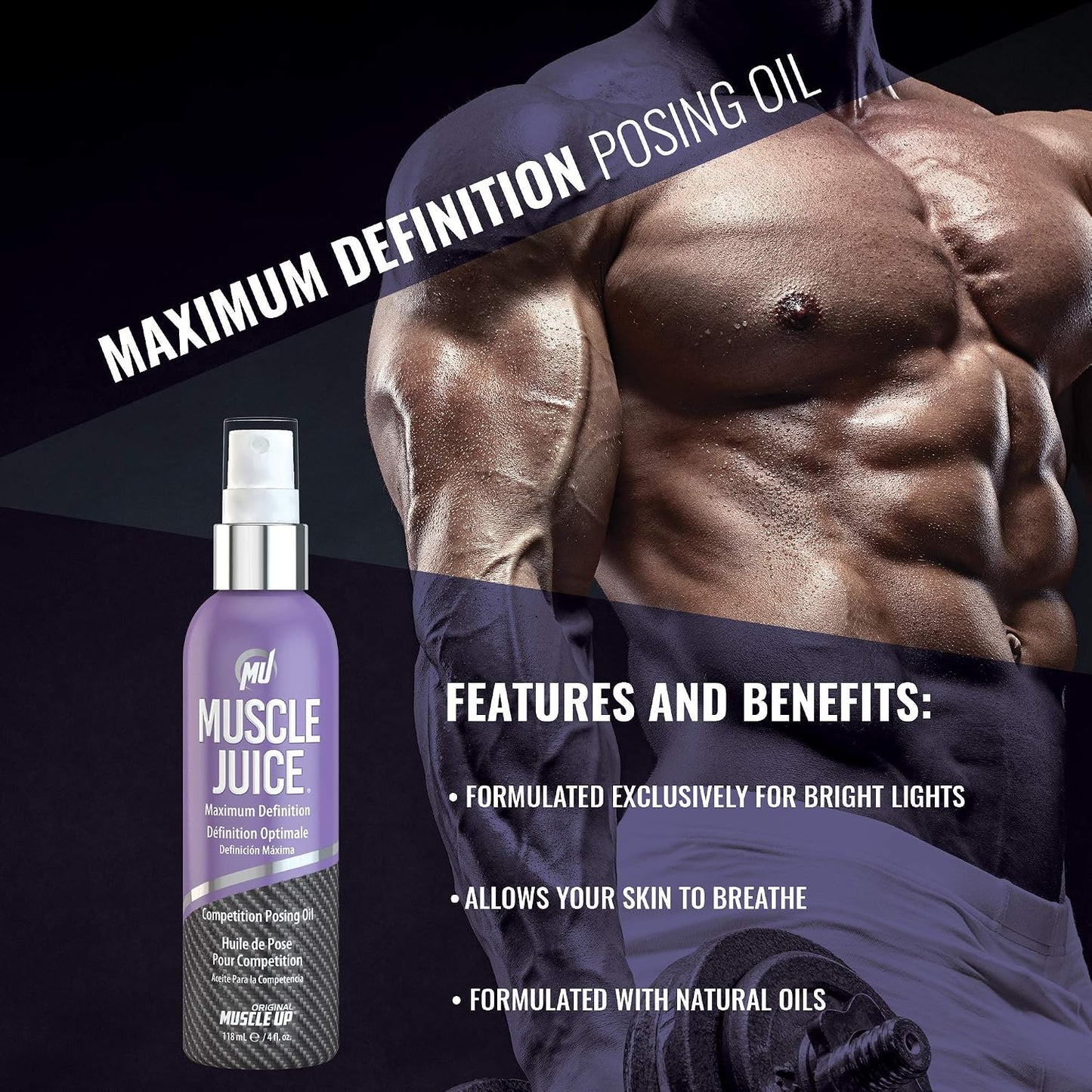 Pro Tan, Jugo muscular, aceite para posar de máxima definición, aceite de escenario, evento de fitness, modelado, sesión de fotos, 4 onzas.